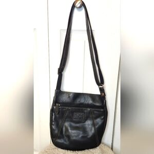 Vintage Fossil Black Leather Shoulder Cross Body Bag Purse